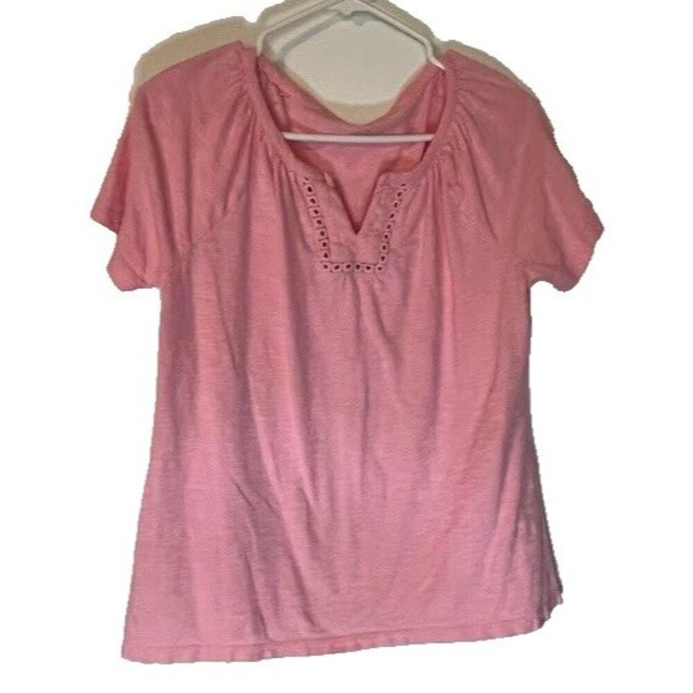 Talbots Petite Top Sz SP Pink Short Sleeve High V-Neck Cottagecore Casual